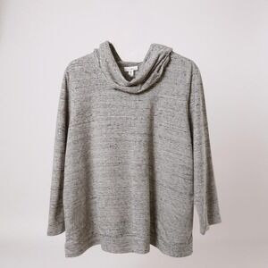 J. Jill Women's Petite XL Cowl Neck Tunic Gray Marled Pockets Sweatshirt EUC